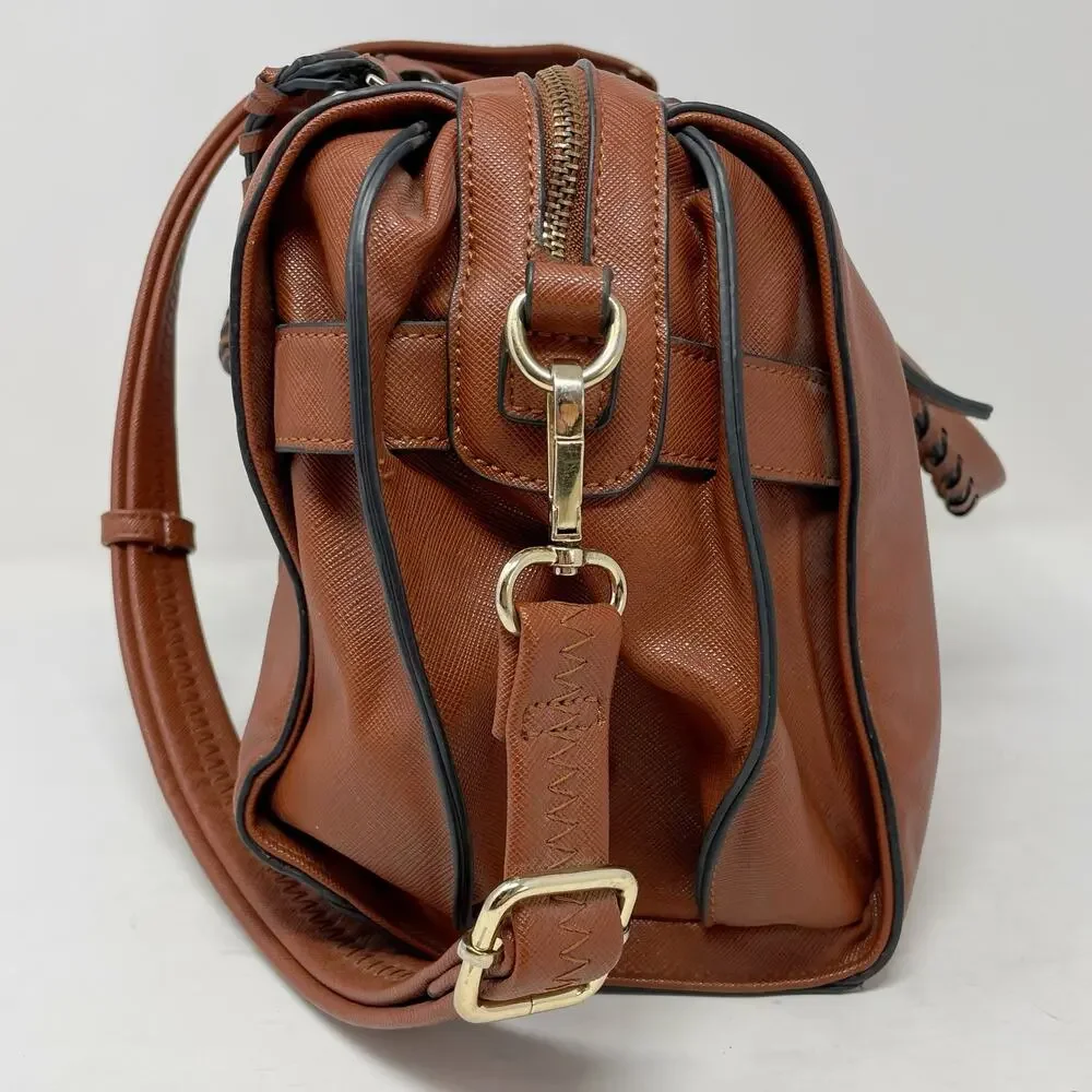 Brown Top Handle Satchel Shoulder Bag Purse Faux Leather